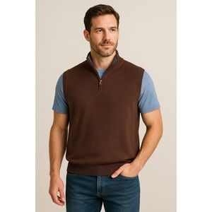 NWT F/X Fusion‎ Men's XL Brown Cotton Quarter-Zip Sweater Vest Classic Preppy